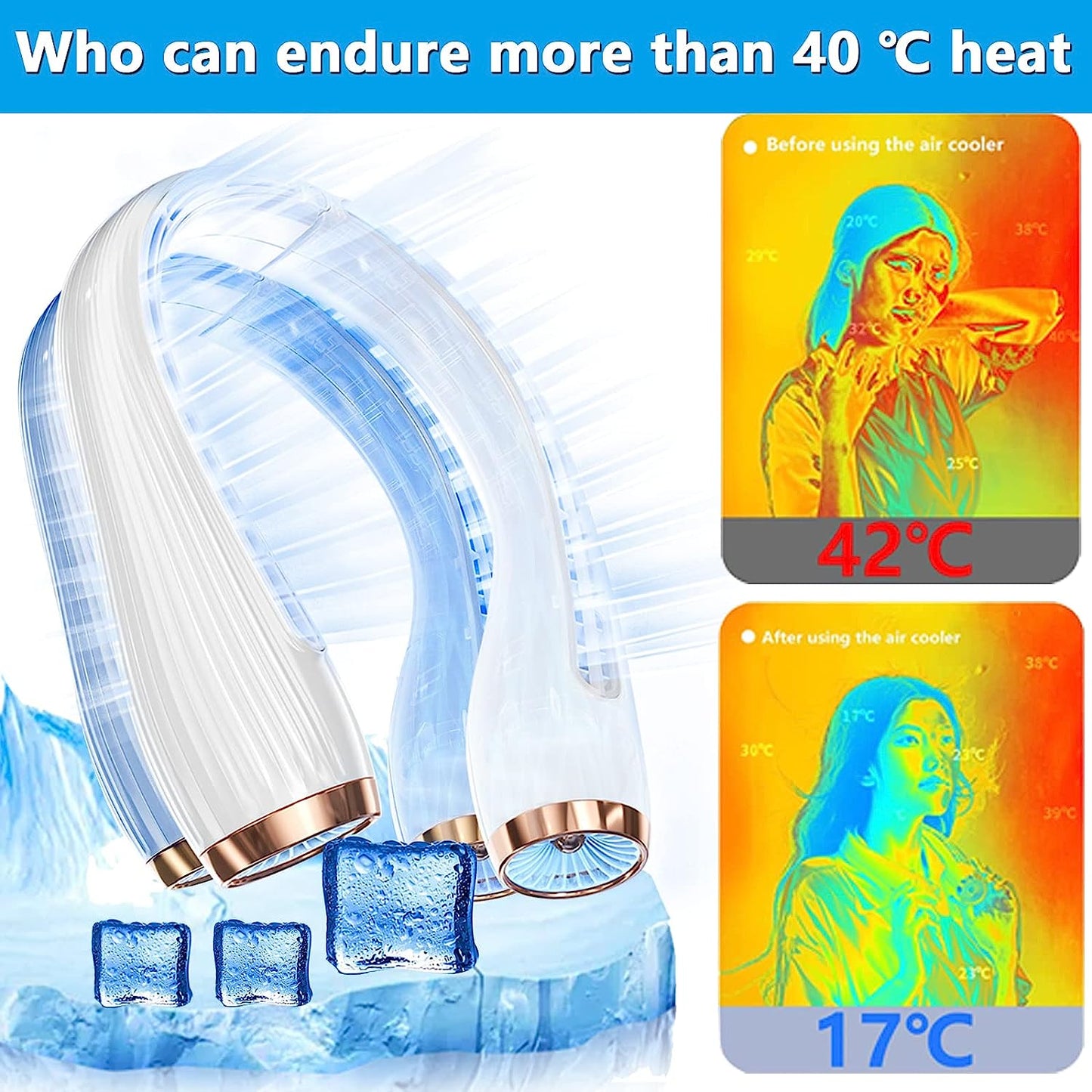 Matihuno Neck air conditioner 24 hours of battery life 8000mAh neck fan Portable neck air conditioner Ultra-quiet bladeless fan design No curling Even air volume on both sides