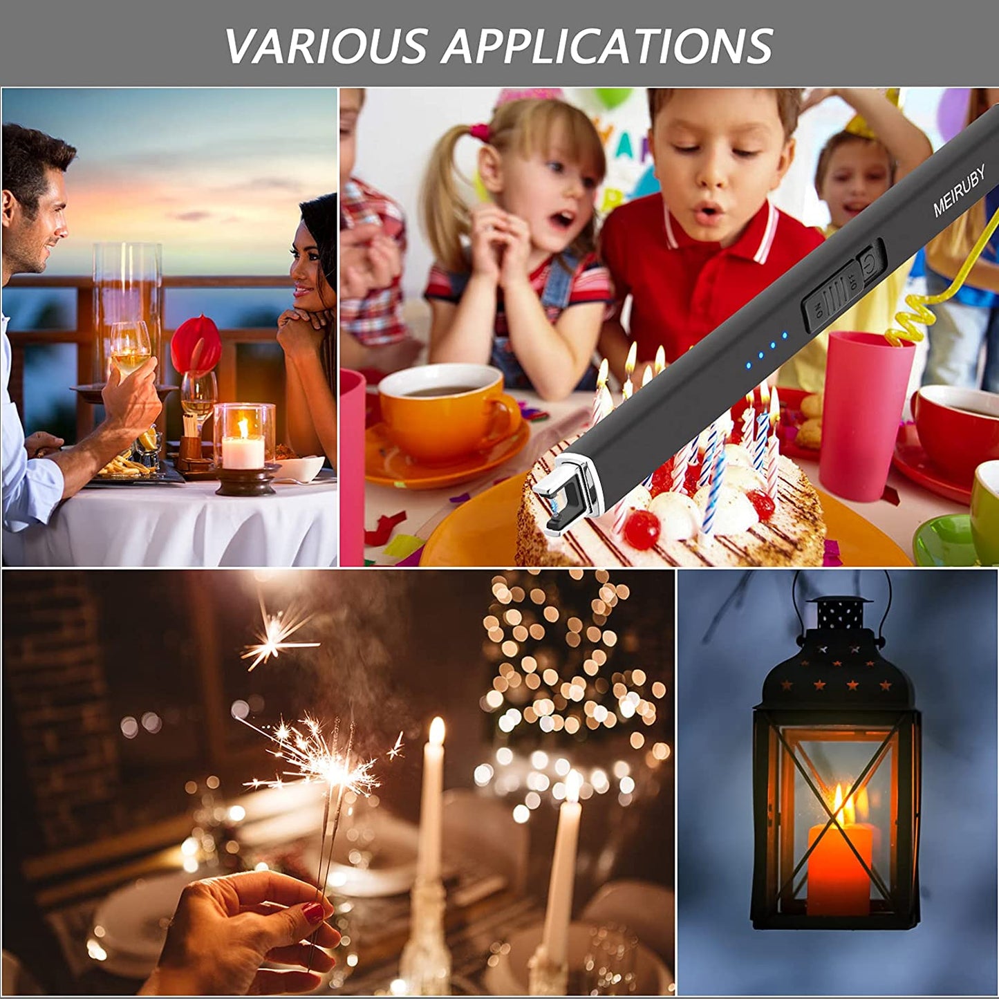 MEIRUBY Lighter Electric Lighter Candle Lighter Rechargeable USB Lighter Arc Lighters for Candle Camping Family Use Silver