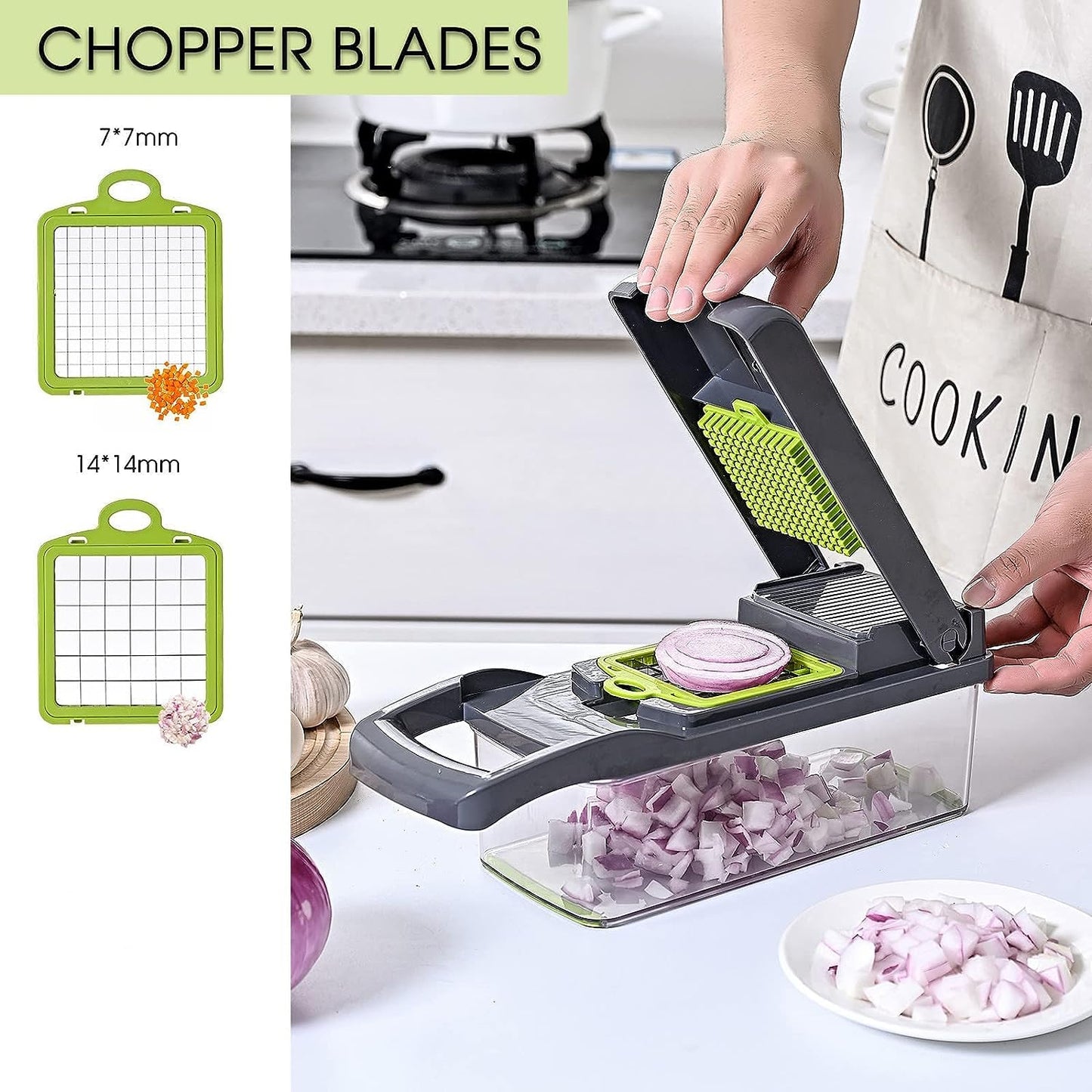 Vegetable Chopper Slicer 16-in-1 with Spice Chopper Set 7 Blades Veggie Dicer Onion Fruit Cutter (gray set)