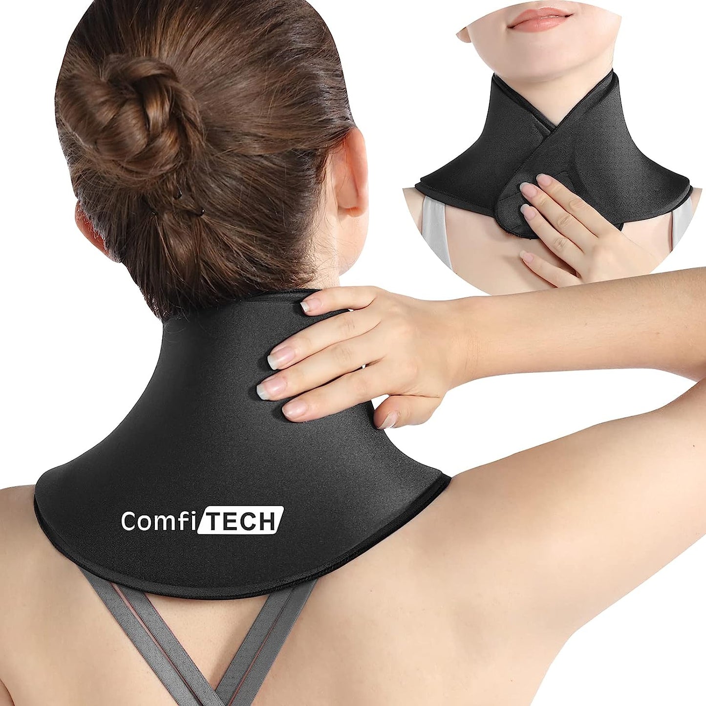ComfiTECH Neck Ice Pack Wrap Gel Reusable Ice Packs for Neck Pain Relief, Cervical Cold Compress Ice Pack for Sports Injuries, Swelling, Office Neck Pressure and Cervical Surgery Recovery (Black)