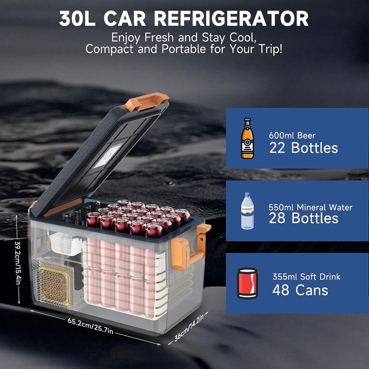 12 Volt Refrigerator for Car: 20L Portable Fridge Car Cooler -4℉-68℉ RV Electric Compressor Cooler APP Control Mini Fridge and Freezer, 12/24V DC and 100-240V AC for Travel, Camping