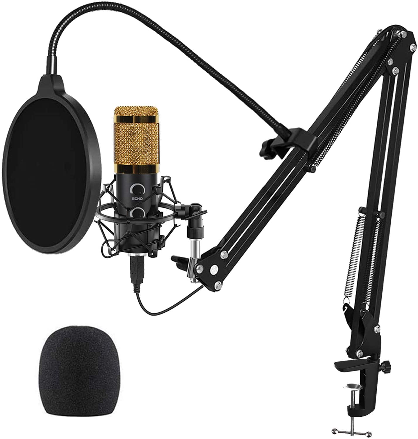 2023 Upgraded USB Microphone for Computer, Mic for Gaming, Podcast, Live Streaming, YouTube on PC, Mic Studio Bundle with Adjustment Arm Stand, Fits for Windows & Mac PC, Plug &amp; Play Design, Black