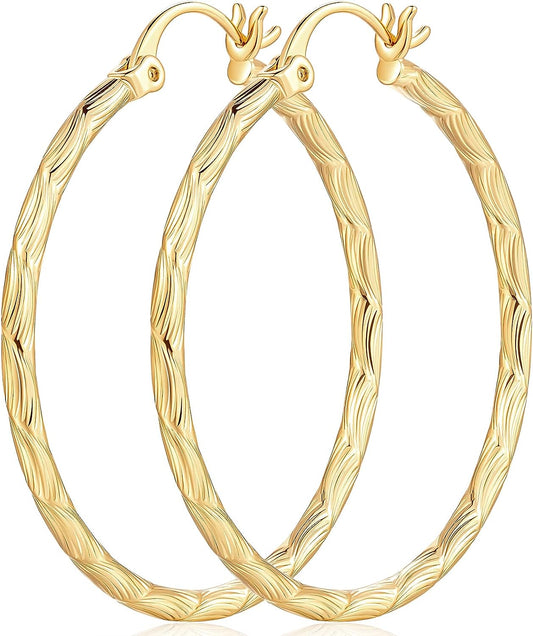 14K Gold Earrings Large Earrings Hoop Earrings for Women Hypoallergenic Gold Earrings Gold Jewelry (35mm)