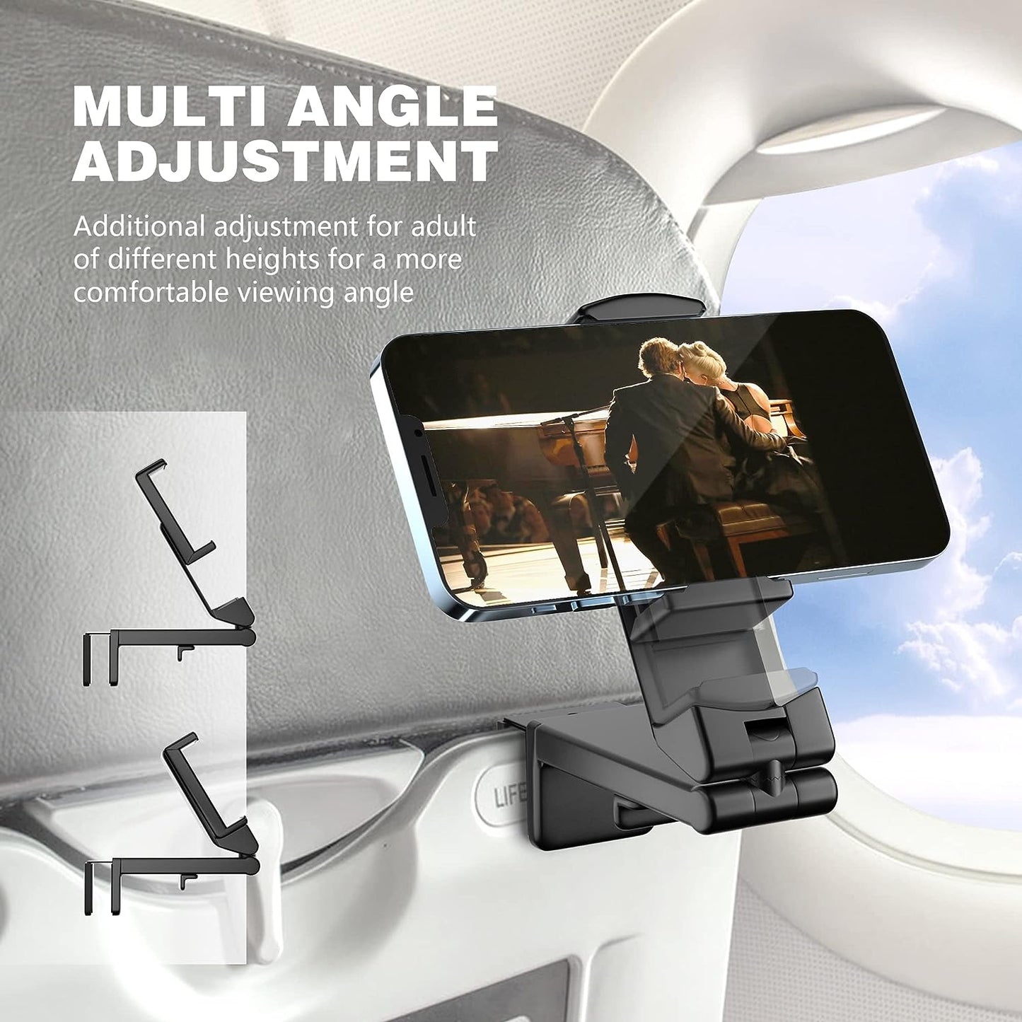 in Flight Airplane Phone Holder Mount. Handsfree Phone Holder for Desk Tray with Multi-Directional Dual 360 Degree Rotation. Pocket Size Must Have Travel Essential Accessory for Flying