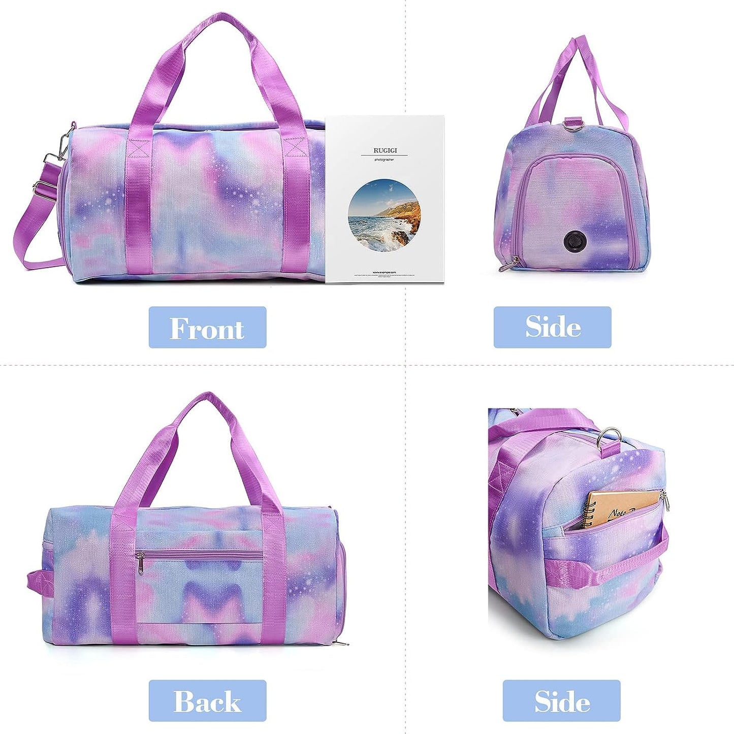 AFFORDABLE  Travel Duffel Bags for Girls Kids Waterproof Sports Gym Bag for Women, Tie-dye Dance Bag for Girls Teen Overnight Duffel Bag with Shoe Compartment Ballet Small Gym Bag（Pink Rainbow）
