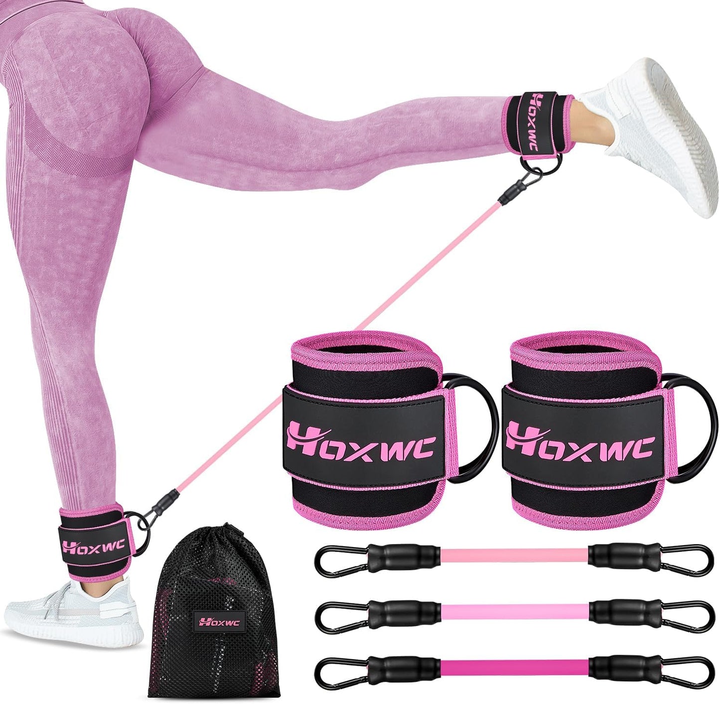 NOTABLE HOXWC Ankle Resistance Bands with Cuffs, Ankle Bands for Working Out, Ankle Resistance Band for Leg, Booty Workout Equipment for Kickbacks Hip Fitness Training, Exercise Bands for Butt Lift Women