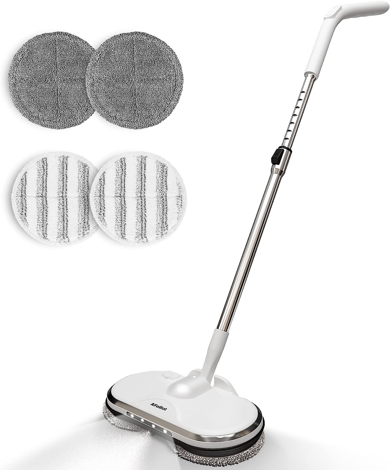POWERFULL Cordless Electric Mop for Floor Cleaning, AlfaBot WS-24 Electric Spin Mop, Electric Mop with Water Sprayer and LED Headlight, Lightweight & Rechargeable Floor Scrubber for Hardwood Tile & Laminate Floors