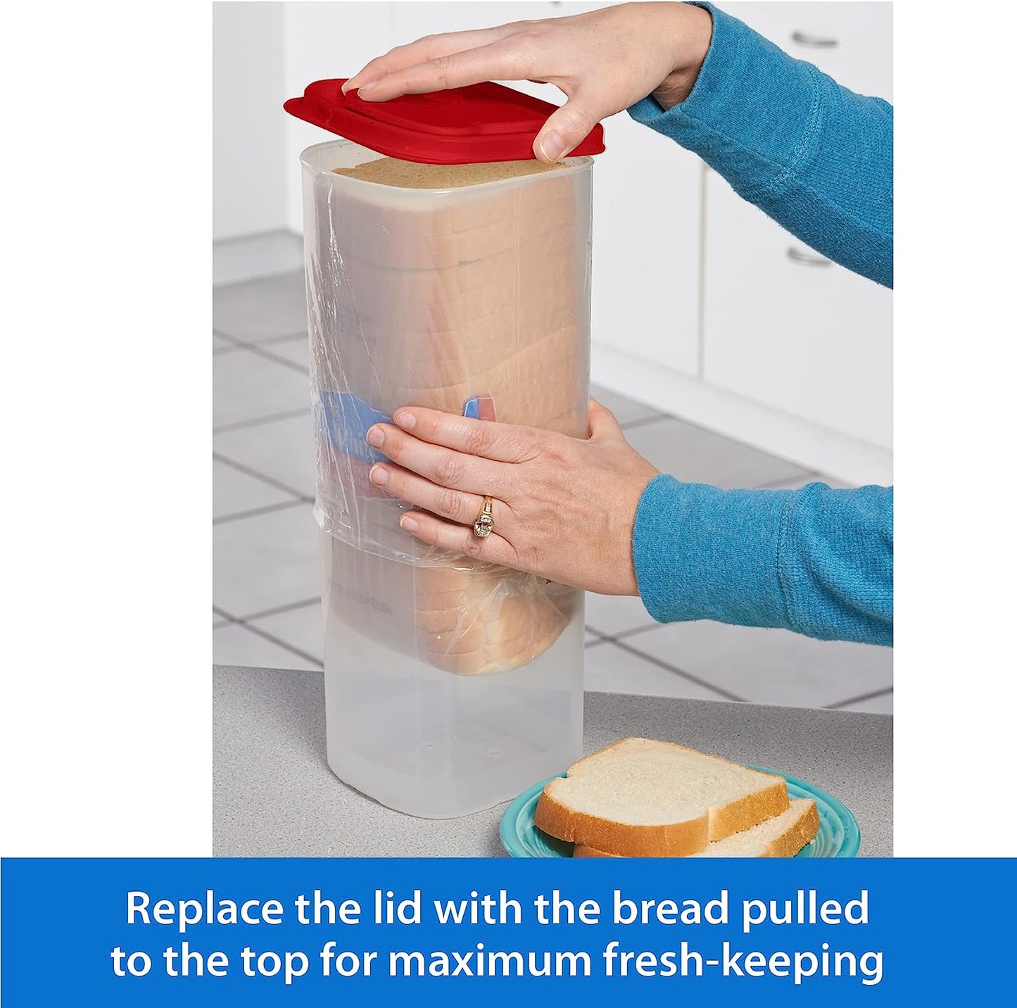 Buddeez Bread Buddy Bread Box – Fresh Bread Storage Container, Plastic Sandwich Bread Dispenser, White Lid, Pack of 1