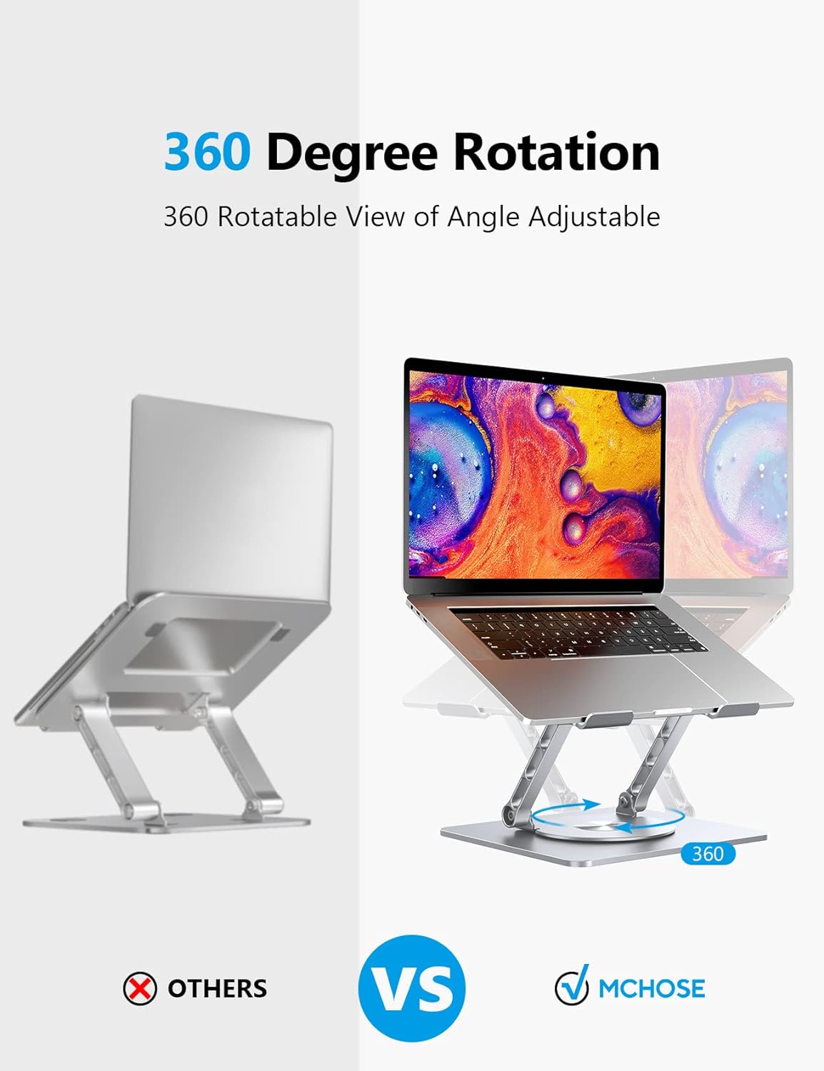 Laptop Stand, Adjustable Laptop Holder with 360° Rotating Base, Foldable Laptop Riser Compatible for MacBook Pro/Air, Surface Laptop up to 15.6 inches, Space Grey