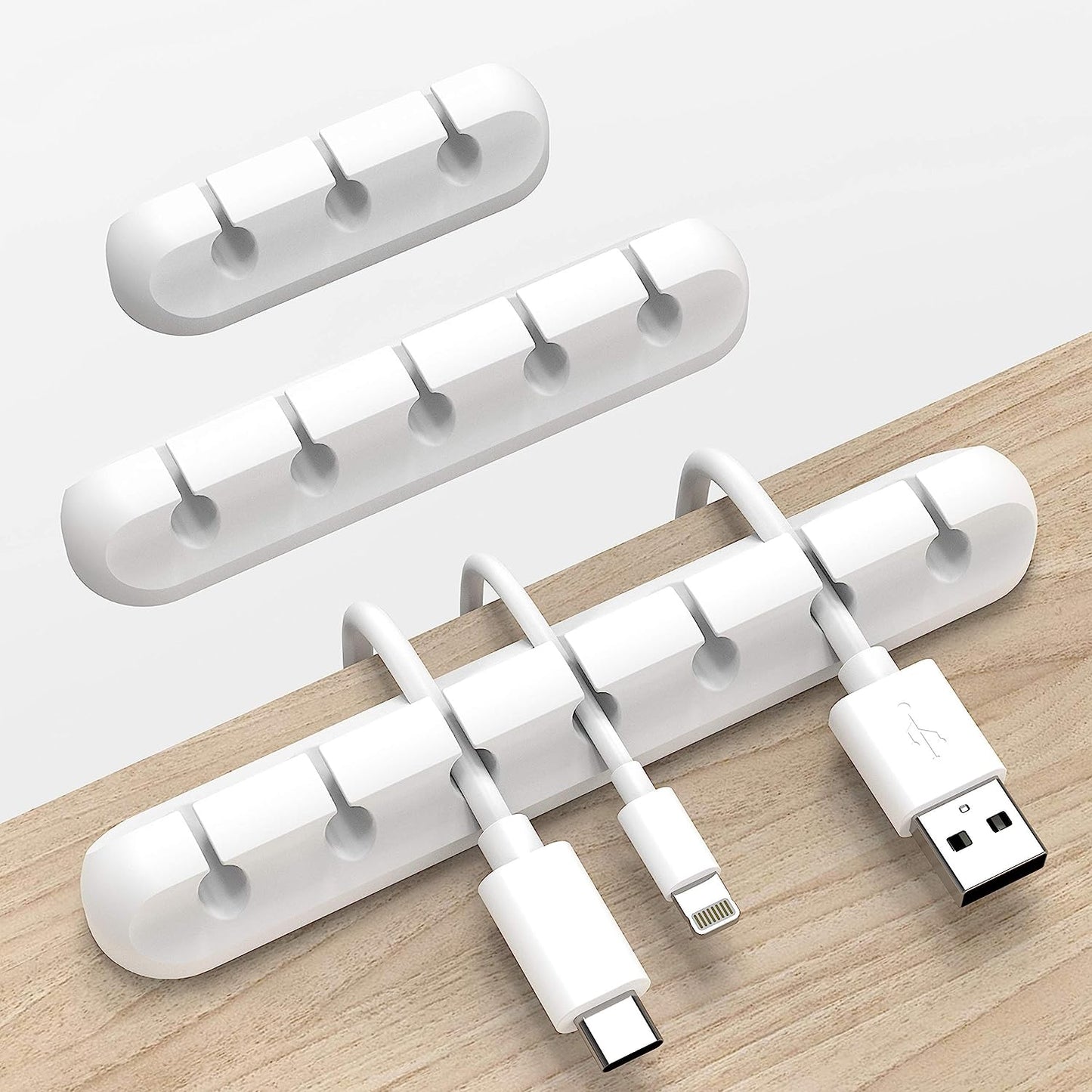 Great Cable Organizer White Cord Holder, Wire Organizer USB Cable Management Cord Keeper, 3 Packs Cable Clips for Car Home and Office (7, 5, 3 Slots)