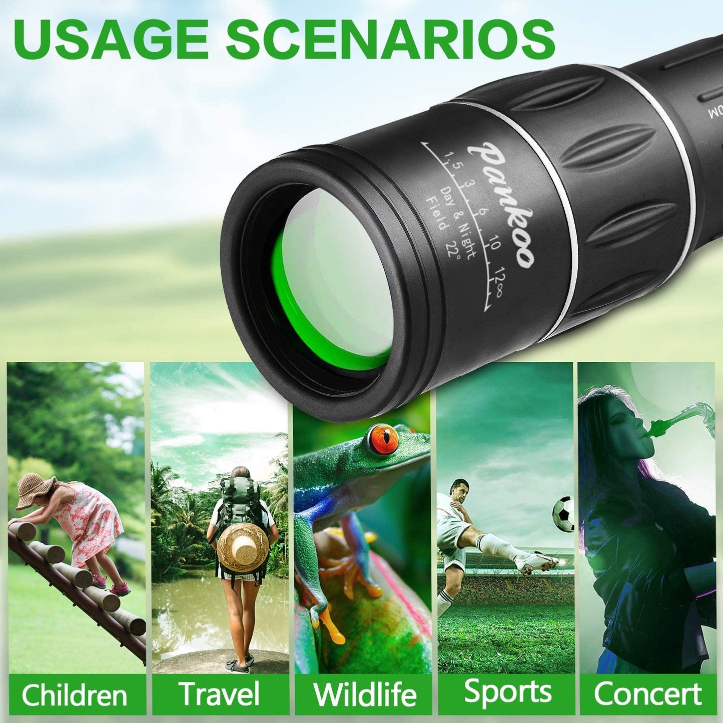 16X52 Monocular Telescope, High Power Prism Compact Monoculars for Adults Kids HD Monocular Scope