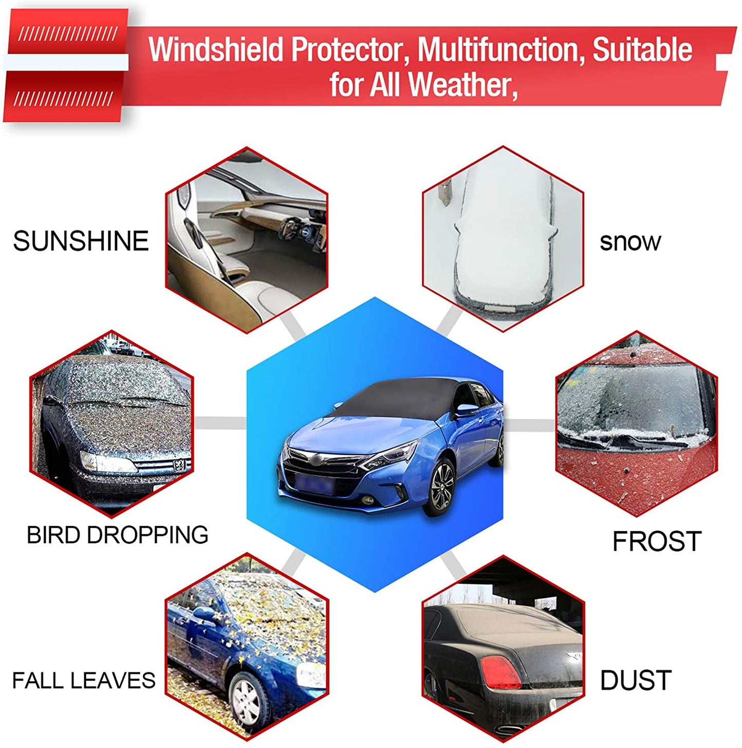 ALTITACO Car Rear Windshield Snow Cover, Rear Windscreen Snow Ice Cover Protector with Flaps and 4 Magnets, Sun Shade Protector Exterior Shield Guard Fits Most Cars, Trucks, SUV and Vans