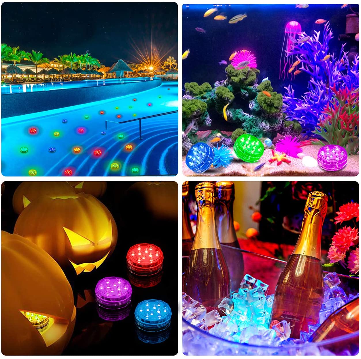 TEPENAR Submersible Led Lights with Remote - Waterproof Underwater Led Light Battery Operated Controlled 16 Color Changing Lamp with 4pcs Suction Cup for Pool Vase Aquarium Decoration 2 Pack