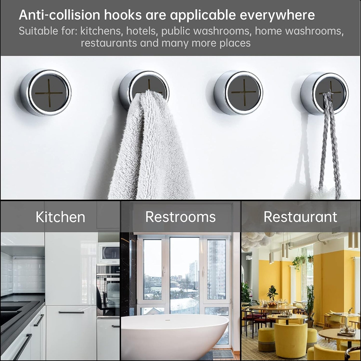 Philbinden 3 Pieces Kitchen Towel Hooks Round Adhesive Dish Towel Hook Premium Chrome Finish & Easy Installation Wall Mount Hand Towel Hook Ideal as Bathroom, Shower or Outdoor Towel Holders