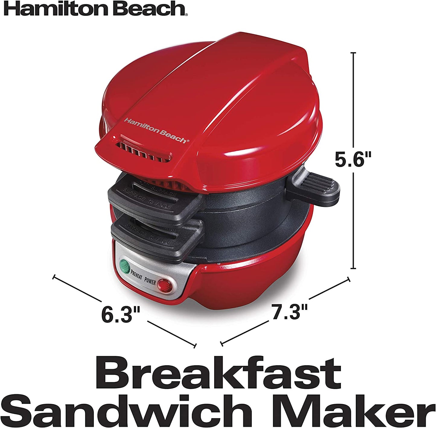 Hamilton Beach Breakfast Sandwich Maker with Egg Cooker Ring, Customize Ingredients, Perfect for English Muffins, Croissants, Mini Waffles, Single, Silver