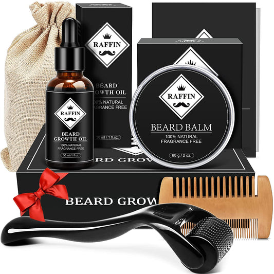 Beard Growth Kit - Beard Kit with Beard Roller Beard Growth Oil Beard Wax Beard Comb, Derma Roller for Beard Growth, Birthday Day Gifts for Men - Valentines Day Gifts for Him Boyfriend Husband Fiance