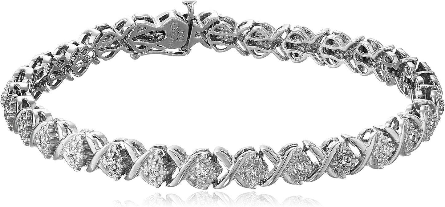 Plated Sterling Silver Diamond X-Link Bracelet (1/10 cttw, I-J Color, I2-I3 Clarity)