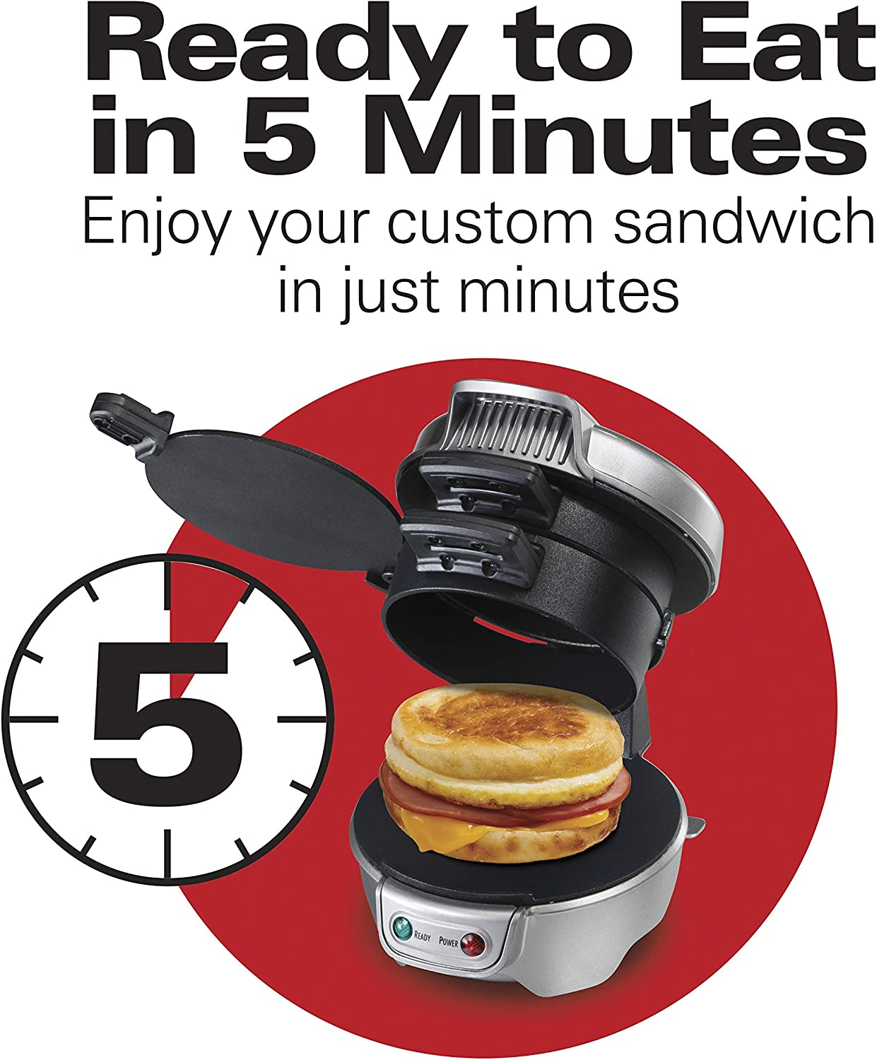 Hamilton Beach Breakfast Sandwich Maker with Egg Cooker Ring, Perfect for  English Muffins, Croissants, Mini Waffles