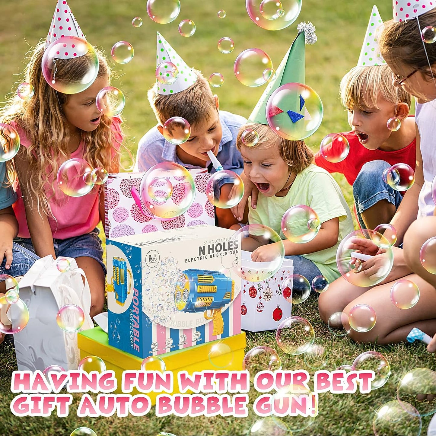 Electric Bubble Gun Machine - Kids Portable Outdoor Party Toy With