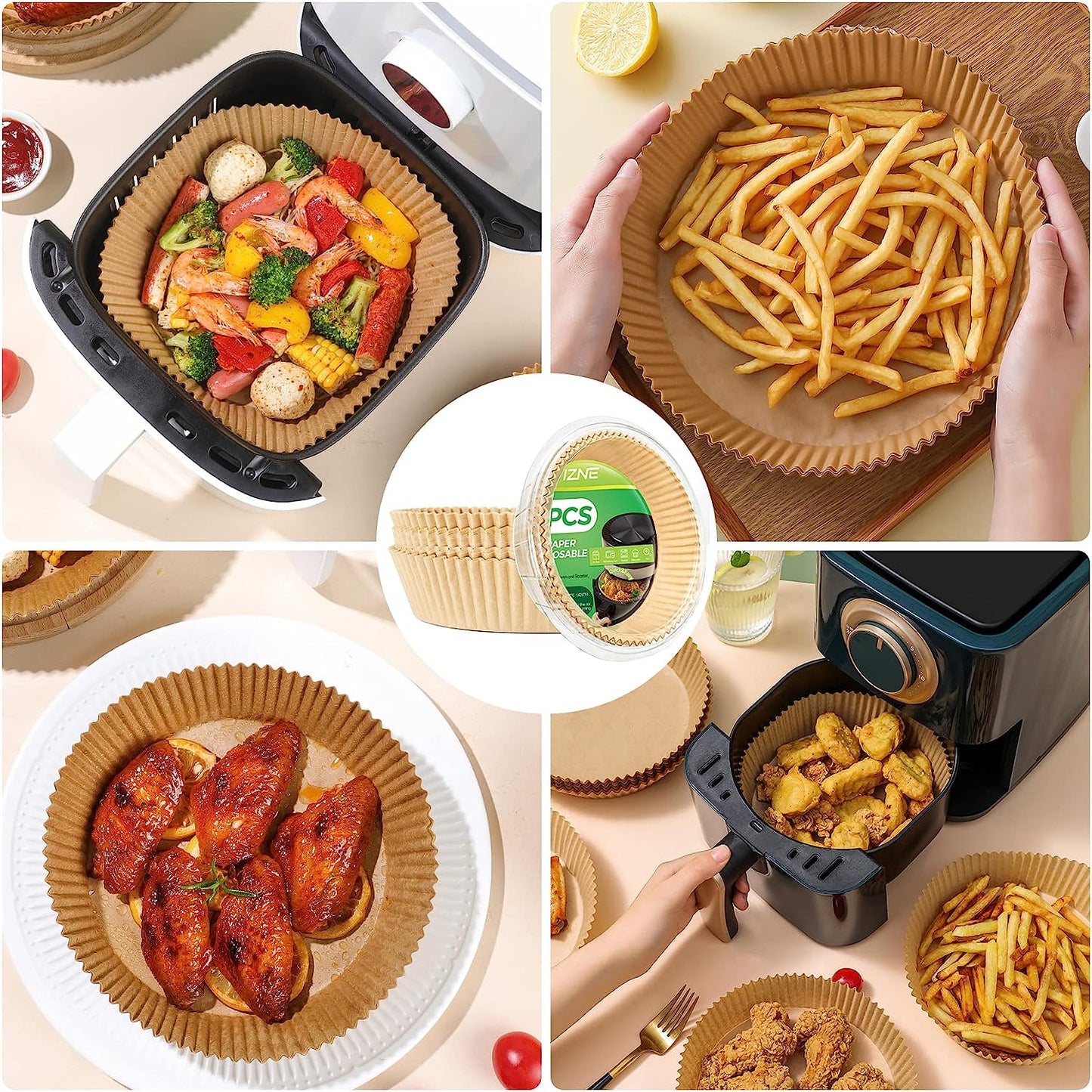 Air Fryer Paper Liners Disposable: 100PCS Round Airfryer Oven Insert Parchment Sheets Grease and Water Proof Non Stick Basket Liners for Baking Cooking.