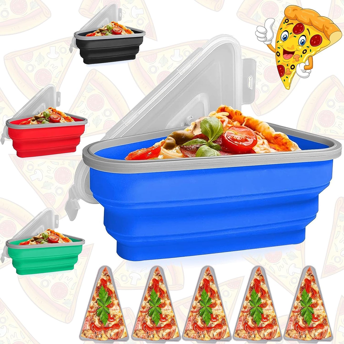 Pizza Storage Container Silicone Collapsible includes 5 trays, Reusable Pizza Storage Container, Saves Fridge Space - Microwave & Dishwasher Safe, Pizza Slice Pack Storage Container Expandable, Leftover Pizza Slice Storage Container Saver, Silic