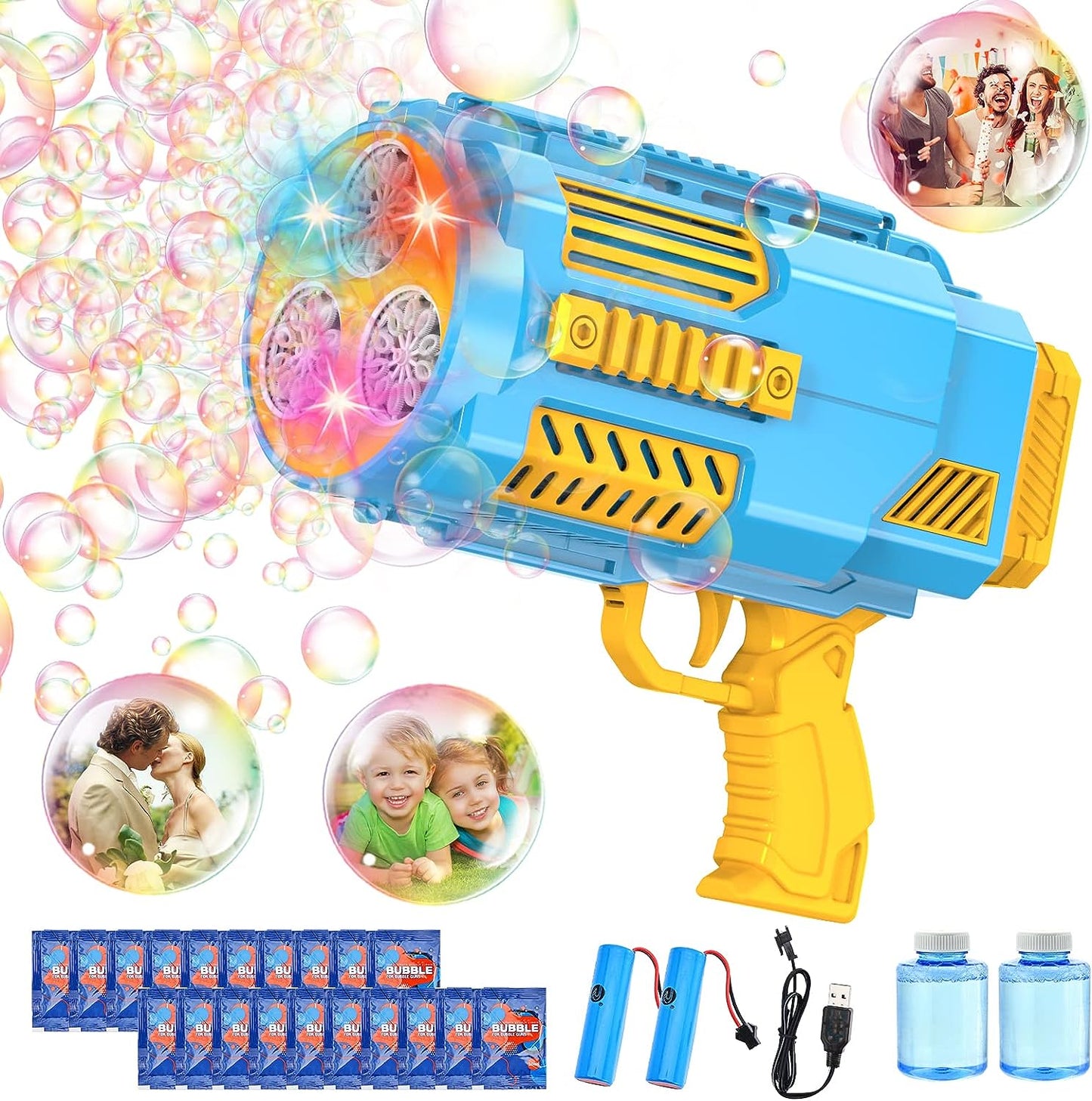 Bubble Machine Automatic Bubble Gun for Kids，Rocket Launcher Bubble Maker Blower,Auto Filling, 8000+ Bubbles Per Minute Bubble Toys for Boys Girls Adults Outdoor Indoor Birthday Wedding Party (Pink)