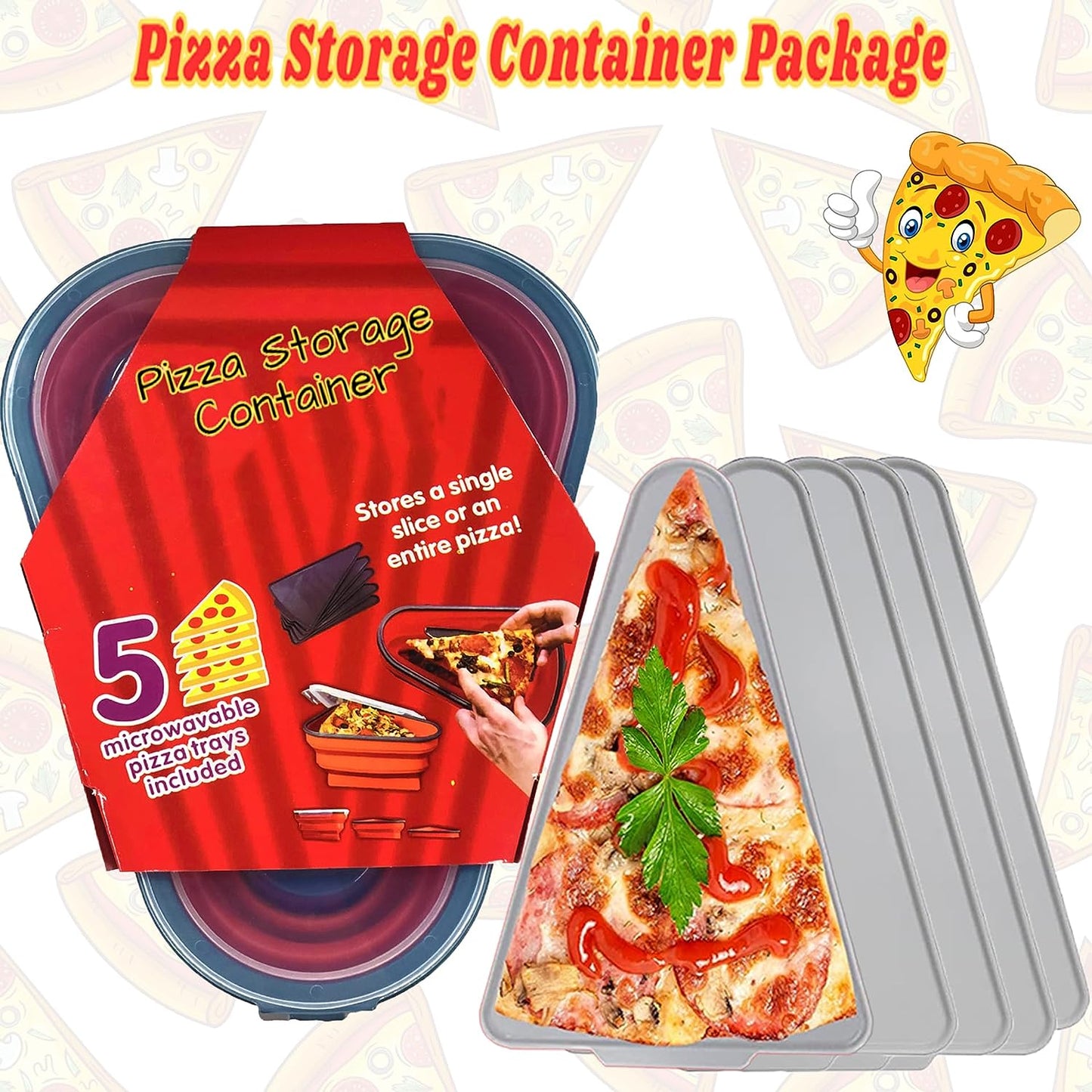 Pizza Storage Container Silicone Collapsible includes 5 trays, Reusable Pizza Storage Container, Saves Fridge Space - Microwave & Dishwasher Safe, Pizza Slice Pack Storage Container Expandable, Leftover Pizza Slice Storage Container Saver, Silic