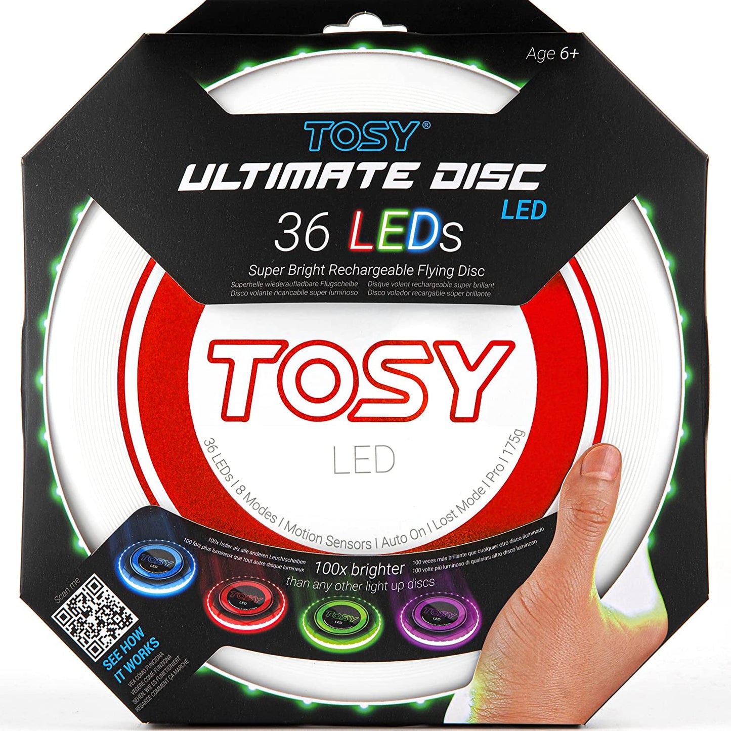 TOSY 36 and 360 LEDs Frisbee - Extremely Bright Flying Disc, Smart Modes, Glow in The Dark, Auto Light Up, Rechargeable, 175g, Perfect Christmas, Birthday & Camping Gift for Men/Boys/Teenagers