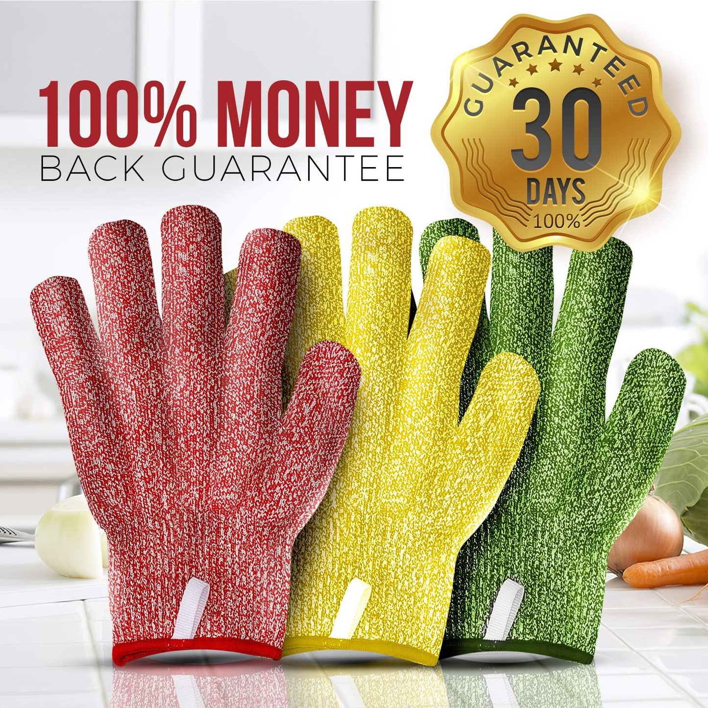 TruChef Cut Resistant Gloves - 3 Pack, Food Grade, Fits both hands, Level 5 Protection