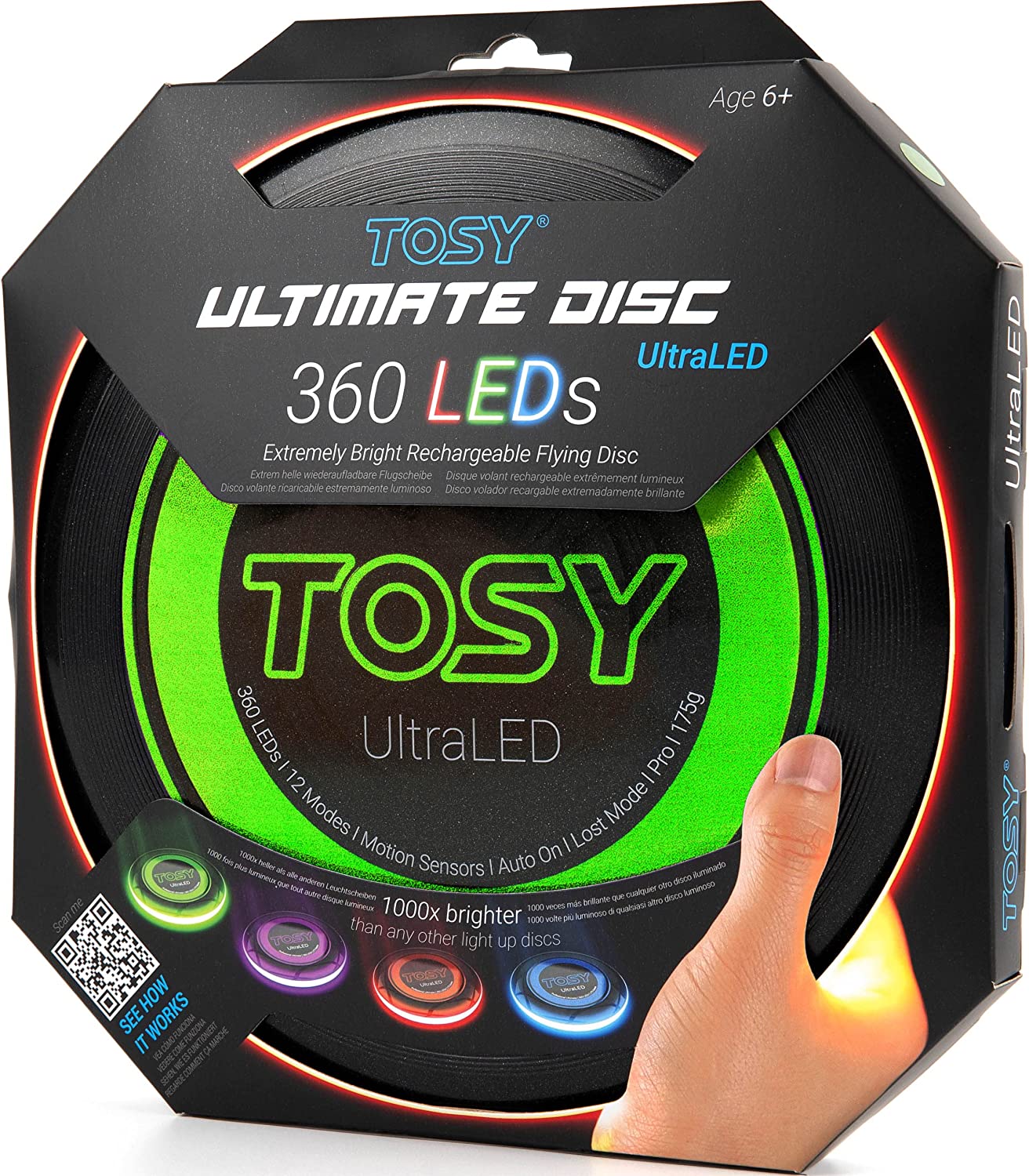 36 and 360 LEDs Frisbee - Extremely Bright Flying Disc, Smart Modes, Glow in The Dark, Auto Light Up, Rechargeable, 175g, Perfect Christmas, Birthday & Camping Gift for Men/Boys/Teenagers