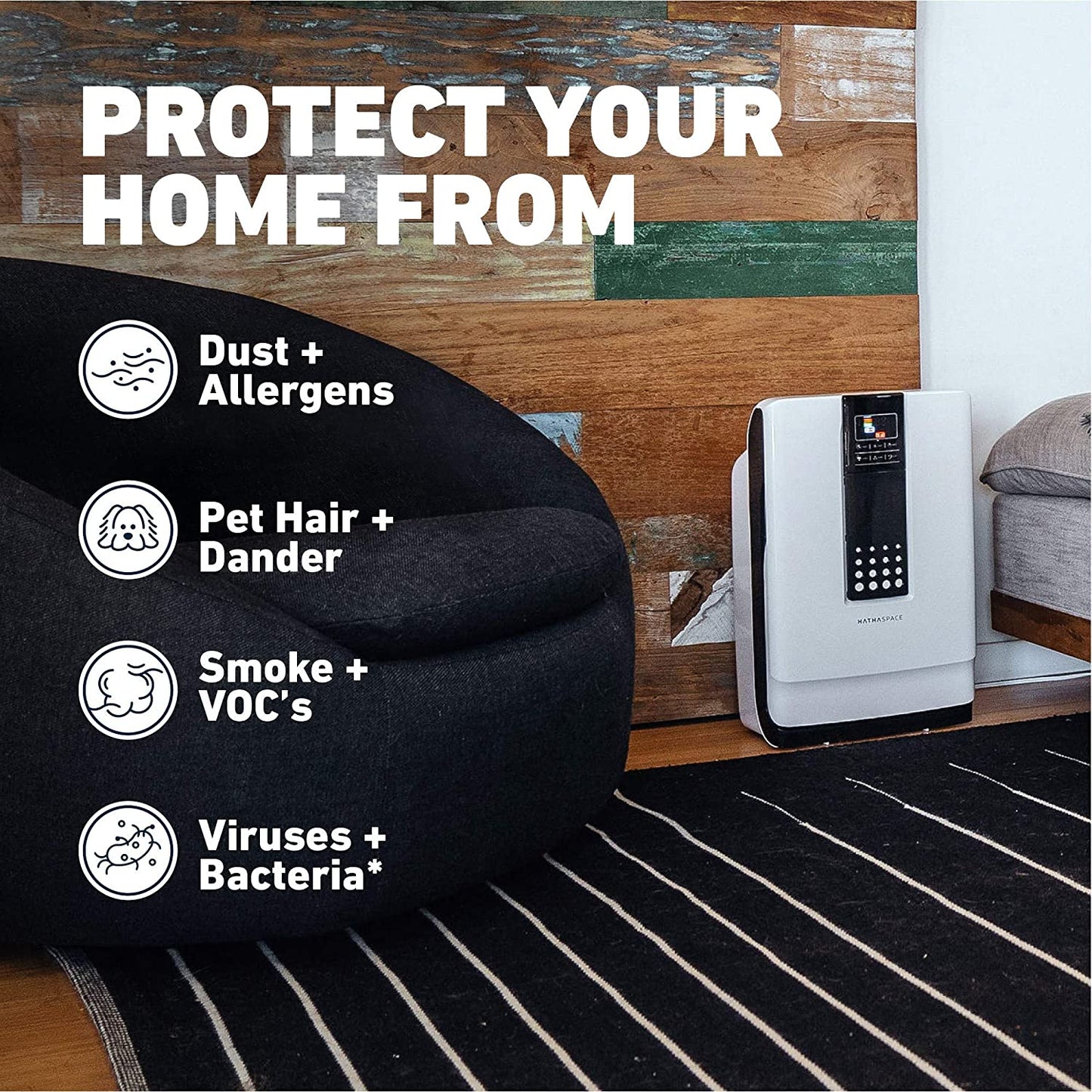 HATHASPACE Smart True HEPA Air Purifier for Home, 5-in-1 Large Room Air Cleaner for Allergies, Pets, Asthma, Smokers – Filters 99.97% of Allergens, Dust, Pet Hair, Pollen, Smoke, Odors - HSP001