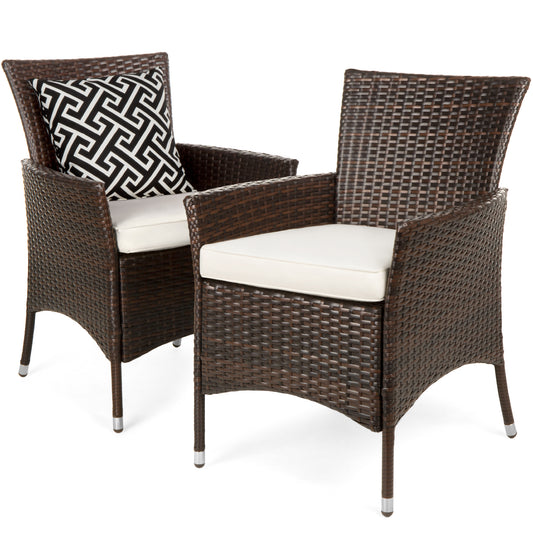 Products Set of 2 Modern Contemporary Wicker Patio Furniture Dining Chairs w/ Water-Resistant Cushions